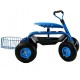 Sunnydaze Garden Cart Rolling Scooter with Extendable Steer Handle, Swivel Seat & Utility Tool Tray, Blue