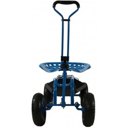 Sunnydaze Garden Cart Rolling Scooter with Extendable Steer Handle, Swivel Seat & Utility Tool Tray, Blue