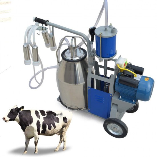 25L Electric Milking Machine Milker 1440 RPM 10-12 Cows per Hour Milker Machine 0.55 KW Milking Equipment,for Farm Cows Goats Sheep 304 Stainless Steel Bucket,Portable Milking Machine,110V