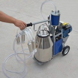 Portable Cow Goat Milking Machine Electric,Auto Milking Machine for Farm Cow Cattle Bucket Vacuum Piston Pump,Low Noise,0.04-0.05Mpa (Adjustable)