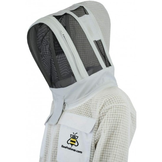 SFVG- 3X Layer Ultra Ventilated Safety with Free Gloves Protective Unisex White Fabric Mesh Beekeeping Suit Beekeeper Suit Outfit Fencing Veil