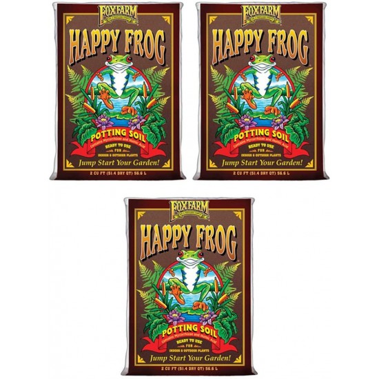 FoxFarm FX14047 Happy Frog pH Adjusted Organic Plant Garden Potting Soil Mix Bag, 2 Cubic Feet (3 Pack)