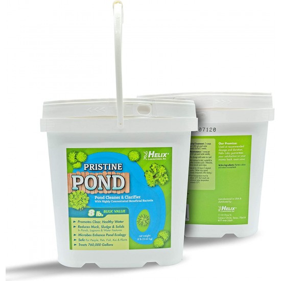 Pristine Pond Cleaner and Clarifier with highly concentrated Beneficial Bacteria. Reduces Muck, Solids, and Sludges in Lagoons, Ponds, Water Features. Safe for Koi (8.00, 8 Pounds)