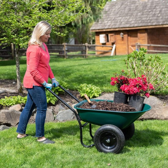 Garden Star 70005 Large Steel Tray Yard Rover Wheelbarrow, Green/Black