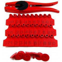 500 Sets Numbered Plastic Livestock Ear Tags for Cattle Pigs Calf Hogs Goat Animal Identification TPU Earring Tagger with 1 pcs Pliers Applicator, Red