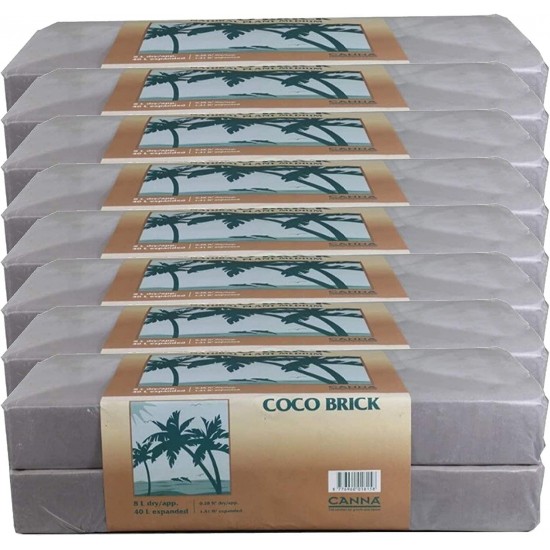 CANNA Coco Brick 40L Expandable Natural Plant Medium Soil Substrate, 40 Liter Expanded - 8 Liter Dry, Reusable (8)