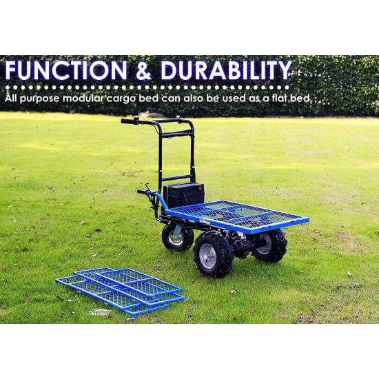 Landworks Utility Service Cart Wheelbarrow Power Wagon Super Duty Electric 48V DC Li-Ion Battery Powered 500LBS Load & 1000LBS+ Hauling Capacity Farm & Garden Dump w/All Purpose Modular Cargo Bed