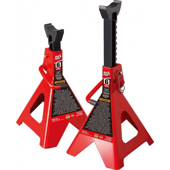 BIG RED T46002A Torin Steel Jack Stands: Double Locking, 6 Ton (12,000 lb) Capacity, Red, 1 Pair