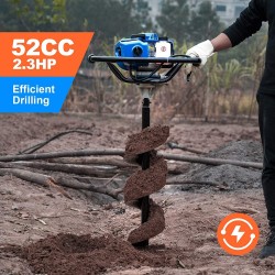 WEMARS Post Hole Digger 52CC Earth Auger Gas Powered Garden Auger 2 Stroke Gas One Man Auger Planter for Digging Holes with Two Drill Bit 6