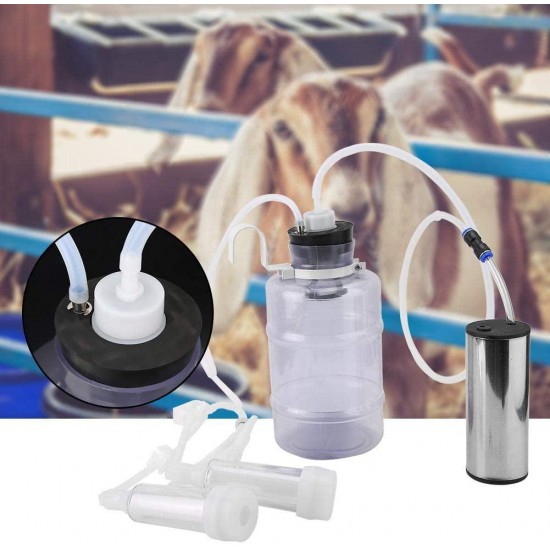 Milking Kit, 2L Household Electric Milking Machine with Vacuum-Pulse Pump and Suction Can, Portable Milker for Goat Cow Milking (Goat US Plug)