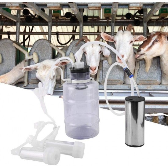 Milking Kit, 2L Household Electric Milking Machine with Vacuum-Pulse Pump and Suction Can, Portable Milker for Goat Cow Milking (Goat US Plug)