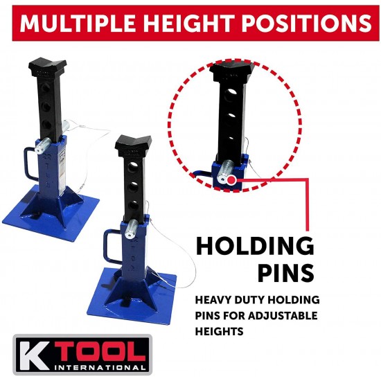 K Tool International 22 Ton Heavy Duty Jack Stands Pair, Pin Style Lock, 10