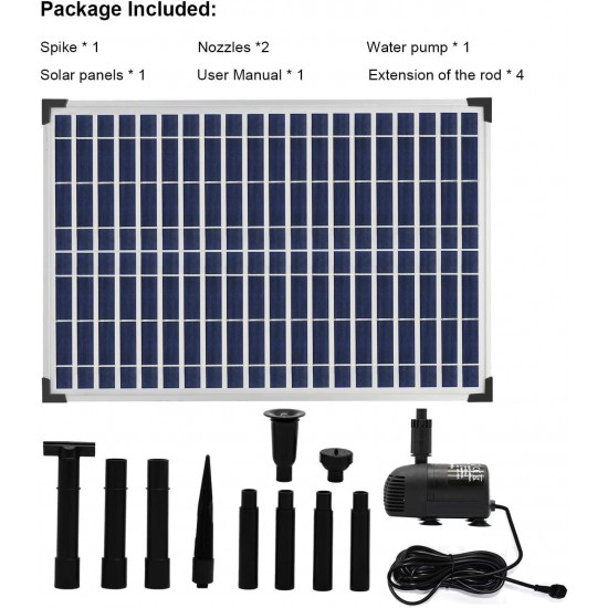 ECO-WORTHY Solar Fountain Water Pump Kit 20 W, 360GPH Submersible Powered Pump and 20 Watt Solar Panel for Sun Powered Fountain, Fish Pond, Pond Aeration, Hydroponics, Garden Decoration, Aquaculture…