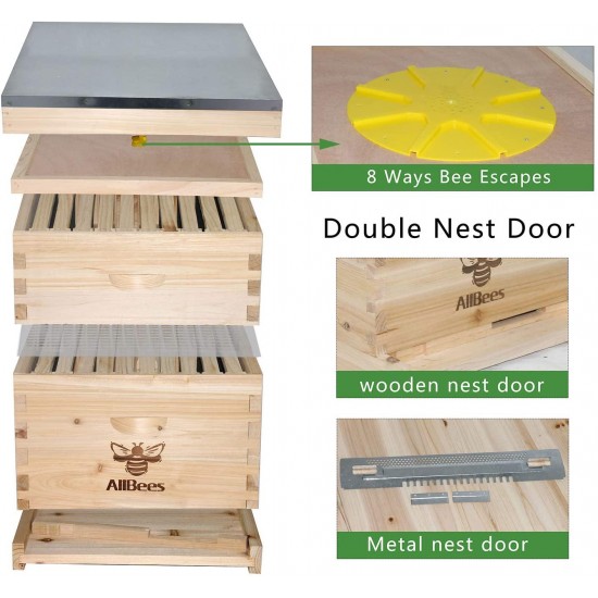 AliBees Bee Hive with 10 Medium &10 Deep Honeycomb Foundation Frames, Includes Cedarwood Frames & Foundation for Beekeeping(2 Layer)