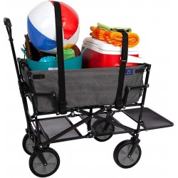 MacSports Double Decker Collapsible Outdoor Utility Wagon with Straps | Folding Pull Cart for Sports Baseball Pool Camping Fishing, Collapsible Fold up Wagon w/Wheels, Heavy Duty Steel, Two Tone Gray