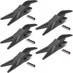 Titan Attachments Set of (5) 23WTL Twin Tiger Tooth Bucket Assembly w/Shank & T23 Flex Pin