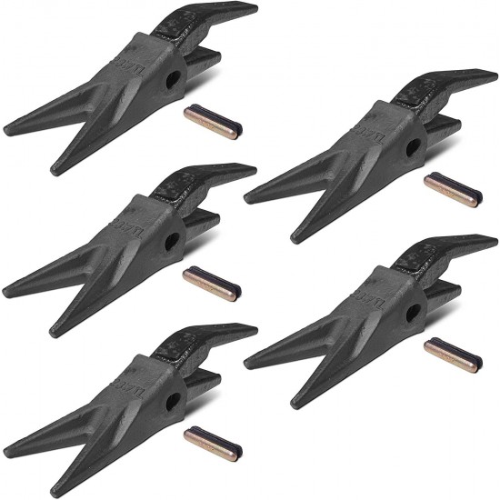 Titan Attachments Set of (5) 23WTL Twin Tiger Tooth Bucket Assembly w/Shank & T23 Flex Pin