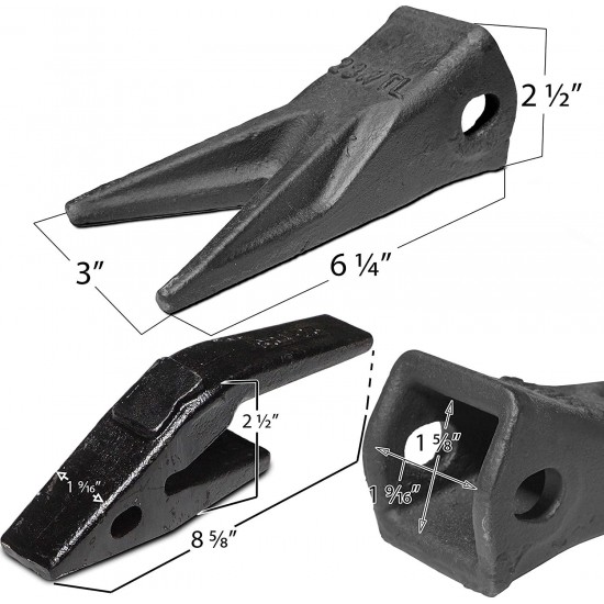 Titan Attachments Set of (5) 23WTL Twin Tiger Tooth Bucket Assembly w/Shank & T23 Flex Pin