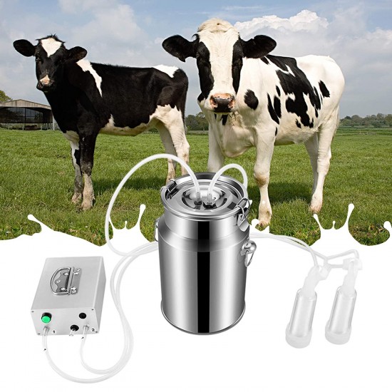 SEAAN 7L Milking Machine Electric Vacuum Pulsation Suction Pump Milker Machine for Cow Goat Sheep Livestock Household Domestic Farm Stainless Steel Bucket Milking Device