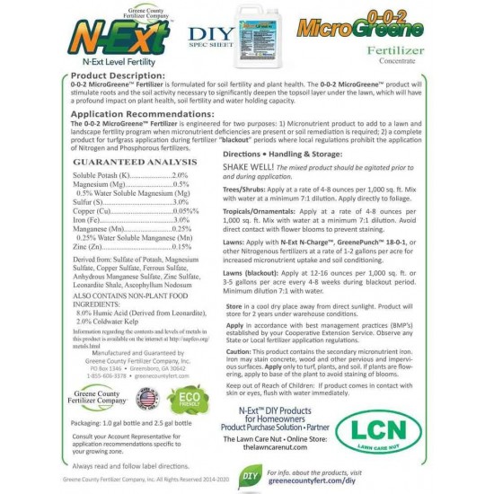 N-Ext Bio-Stimulant Liquid Fertilizer by Greene County Fertilizer - 4 Gallons - Humic Acid for Lawns - Sea Kelp - Root Growth Stimulant (RGS)