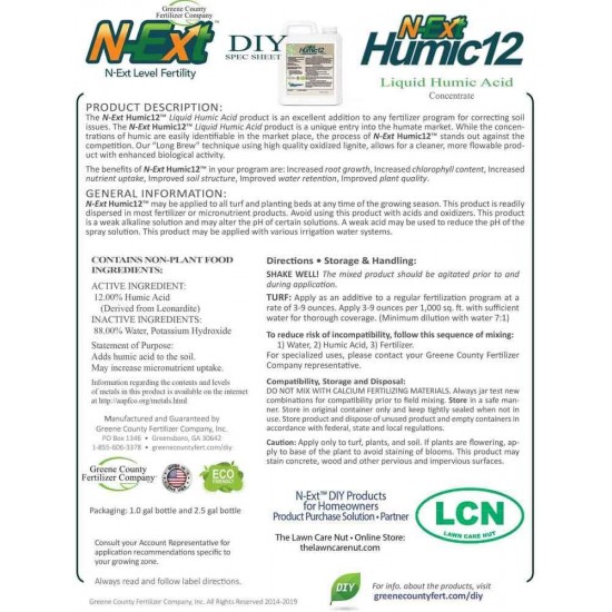 N-Ext Bio-Stimulant Liquid Fertilizer by Greene County Fertilizer - 4 Gallons - Humic Acid for Lawns - Sea Kelp - Root Growth Stimulant (RGS)