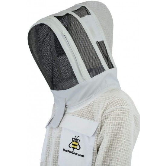 Bee Veil 3 Layer Ultra Ventilated Safety Protective Unisex White Fabric Mesh Beekeeping Jacket Beekeeper Bee Suit Outfit Fency Veil-L