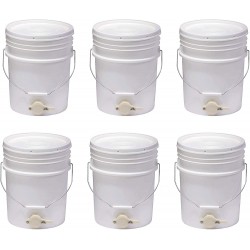 Little Giant BKT5 Plastic Honey Extractor Bucket with Honey Gate Tool for Beekeeping Harvesting, 5 Gallon (6 Pack)