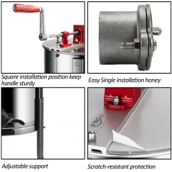 VINGLI 3 Frames Manual Honey Extractor Separator, Food Grade Stainless Steel Honeycomb Spinner Drum Crank By Hand With Adjustable Height Stands, Beekeeping Pro Extraction Apiary Centrifuge Equipment