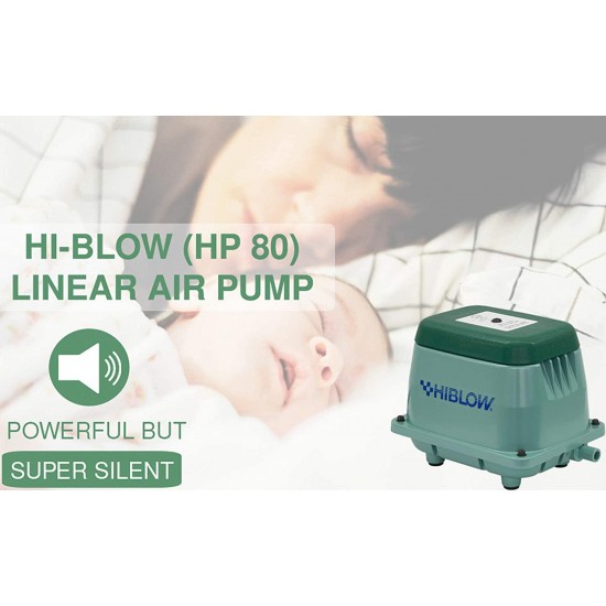 HI-BLOW (HP 80) Upgraded Liner Air Pump Pond Aeration Septic Aerator Low Power Consumption, Clean Oil-Less Air, Low Vibration, Low Sound Levels, Energy Efficiency