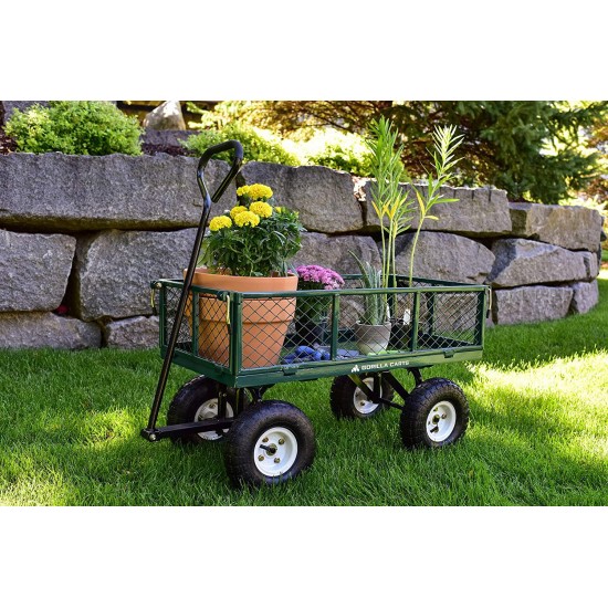 Gorilla Carts GOR400-COM Steel Garden Cart with Removable Sides, 400-lbs. Capacity, Green