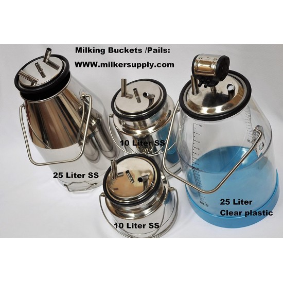 CM10WP5: Complete Cow Bucket Milker w/Twin Piston Oil-Less Oilfree 5.5 CFM Vacuum Pump 10L SS Bucket Pulsator Claw Cluster Shells+Liners Milk+Air Hoses Clear PVC Portable Station Quick Quiet Clean