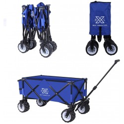 BXL Heavy Duty Collapsible Folding Garden Cart Utility Wagon for Shopping Outdoors (Blue)