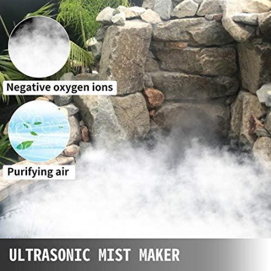 Happybuy Mist Maker 10 Head Ultrasonic Mist Fogger with Waterproof Power Supply Ultrasonic Fogger Humidifier Stainless Steel Pond Mister Fogger 5kg/h Ultrasonic Mist Humidifier for Gardening and Pond