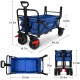 BEAU JARDIN Folding Wagon Cart with Brakes Free Standing Collapsible Utility Camping Grocery Canvas Fabric Sturdy Portable Rolling Buggies Outdoor Garden Sport Heavy Duty Shopping Cart Push Wagon Blue