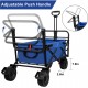 BEAU JARDIN Folding Wagon Cart with Brakes Free Standing Collapsible Utility Camping Grocery Canvas Fabric Sturdy Portable Rolling Buggies Outdoor Garden Sport Heavy Duty Shopping Cart Push Wagon Blue