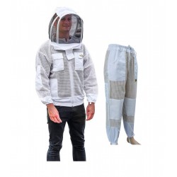 OZ ARMOUR Beekeeping Suit Jacket & Trouser Pant with 2 Veils Fencing & Round Brim Hat Ventilated 3 Layer Mesh Costume (X-Large)