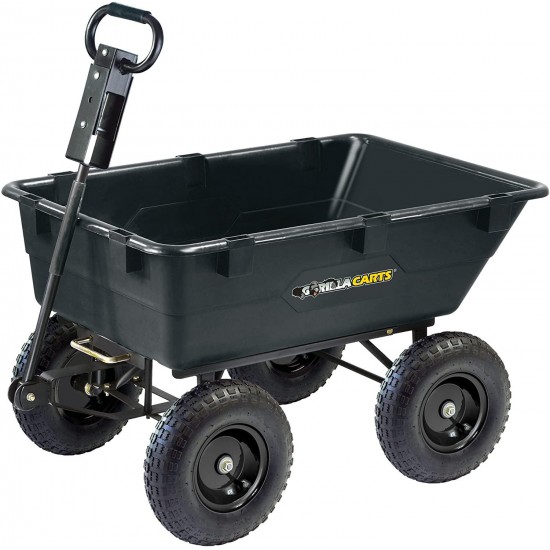 Gorilla Carts GOR866D Heavy-Duty Garden Poly Dump Cart with 2-In-1 Convertible Handle, 1,200-Pound Capacity, 40-Inch by 25-Inch Bed, Black Finish