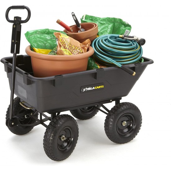 Gorilla Carts GOR866D Heavy-Duty Garden Poly Dump Cart with 2-In-1 Convertible Handle, 1,200-Pound Capacity, 40-Inch by 25-Inch Bed, Black Finish