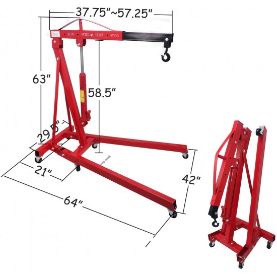 HTTMT- Engine Motor Hoist Cherry Garage Lifting Picker Crane Lift 4000 lb Capacity Red Cherry Picker Jack Engine Hoist With Hook [P/N: ET-CAR-FIX005-2T-RED]