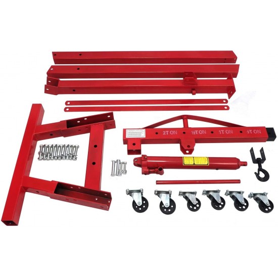 HTTMT- Engine Motor Hoist Cherry Garage Lifting Picker Crane Lift 4000 lb Capacity Red Cherry Picker Jack Engine Hoist With Hook [P/N: ET-CAR-FIX005-2T-RED]