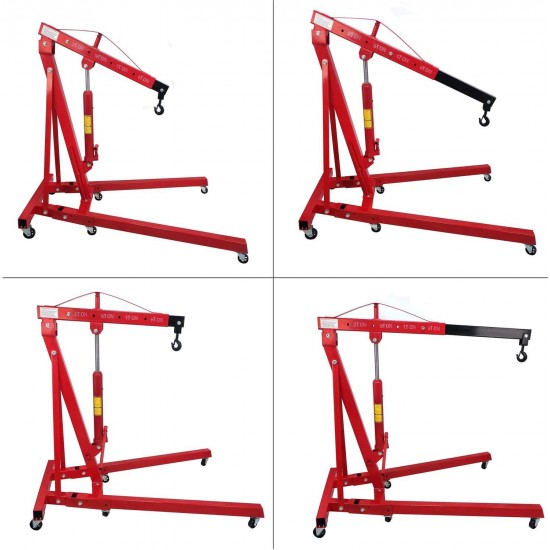 HTTMT- Engine Motor Hoist Cherry Garage Lifting Picker Crane Lift 4000 lb Capacity Red Cherry Picker Jack Engine Hoist With Hook [P/N: ET-CAR-FIX005-2T-RED]