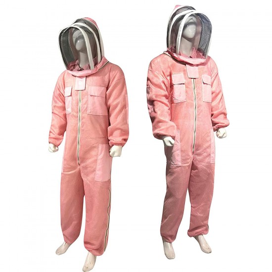 Massive Bee Store 3 Layer Beekeeping Ventilated Suit Fully Protection Beekeepers Ultra Ventilated Bee Suit with Fencing Veil Facezipper (Pink, 2XL)