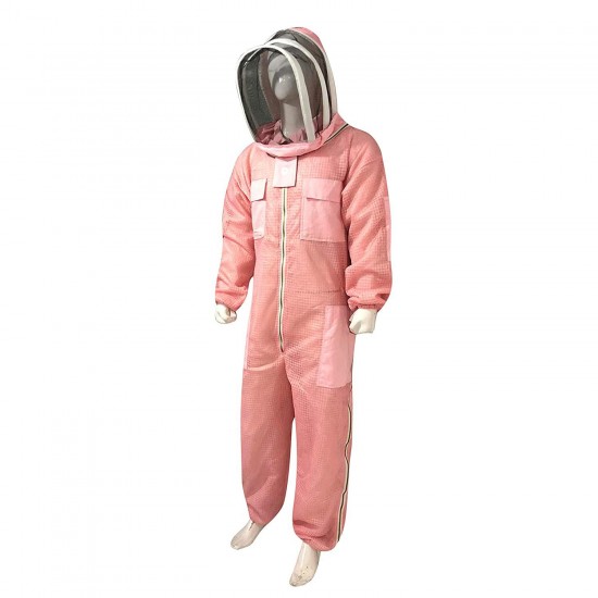 Massive Bee Store 3 Layer Beekeeping Ventilated Suit Fully Protection Beekeepers Ultra Ventilated Bee Suit with Fencing Veil Facezipper (Pink, 2XL)