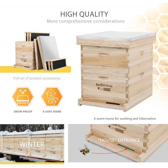 VIVOHOME Wooden 20 Frames Langstroth Honey Bee Hive Box with Metal Roof