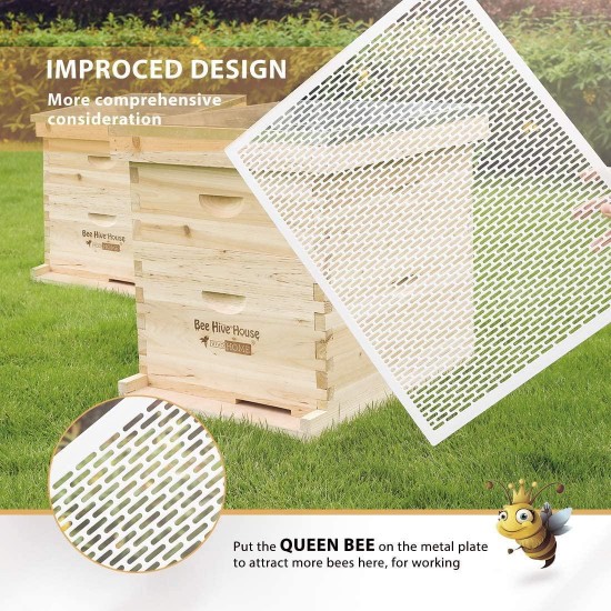 VIVOHOME Wooden 20 Frames Langstroth Honey Bee Hive Box with Metal Roof