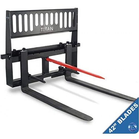 Titan Attachments HD Pallet Fork Hay Bale Spear Skid Steer Quick Tach Tractor 42