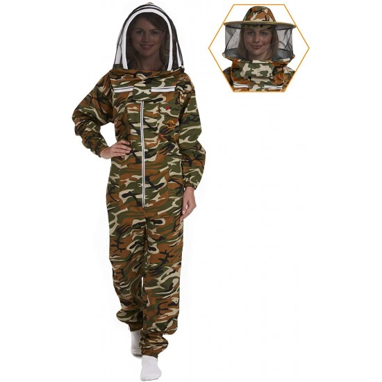 Natural Apiary Max Beekeeping Suit Outfit 2 x Non-Flammable Fencing Veil Mesh (Round & Fencing) Professional Bee Keeper Protection, Medium, Camouflage