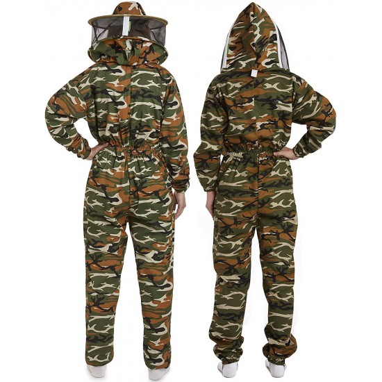 Natural Apiary Max Beekeeping Suit Outfit 2 x Non-Flammable Fencing Veil Mesh (Round & Fencing) Professional Bee Keeper Protection, Medium, Camouflage