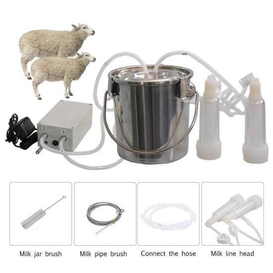 Goat Milking Machines Pulsation Automatic - Household Goat Milking Supplies Vacuum Pump Milk Squeeze Soft for Nipples Silicone Hose and 304 Stainless Steel Portable Bucket 3L Pulse Equipment DHL UPS