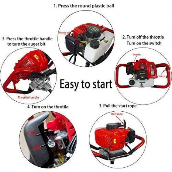 ECO LLC 52cc 2.4HP Gas Powered Post Hole Digger with TWO Earth Auger Drill Bit 6